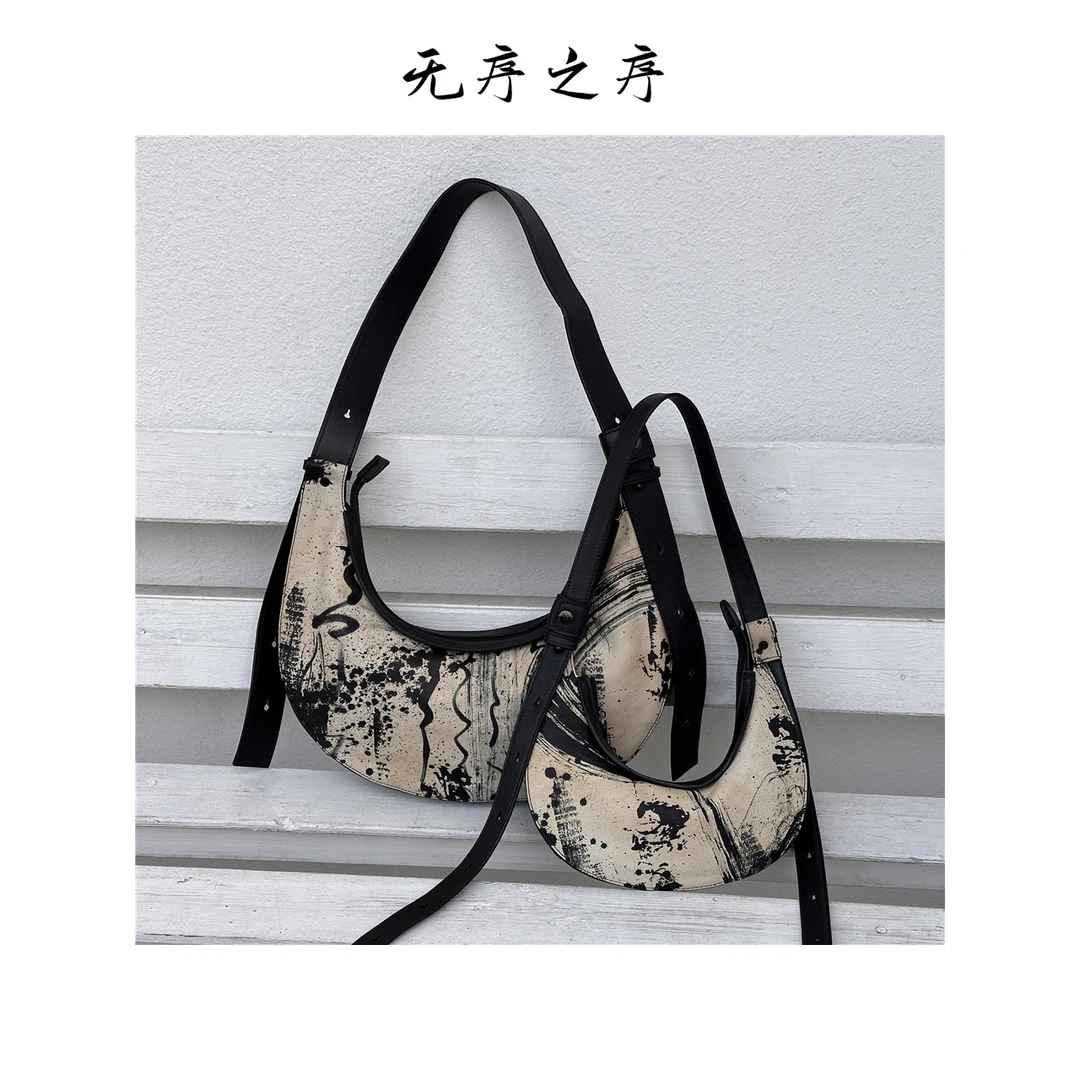 原创小众设计手绘牛皮重手工时尚个性休闲潮流单肩斜挎包3C231002