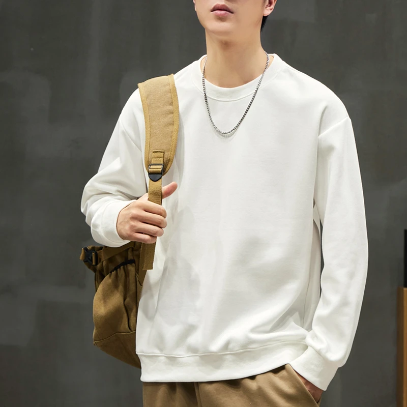 帛卡琪2023年秋冬新款长袖纯色圆领内搭卫衣男宽松保暖打底衫上衣