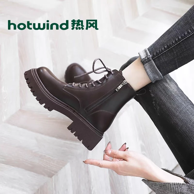热风马丁靴女鞋2024年新款秋季增高厚底英伦风短靴百搭爆款机车靴