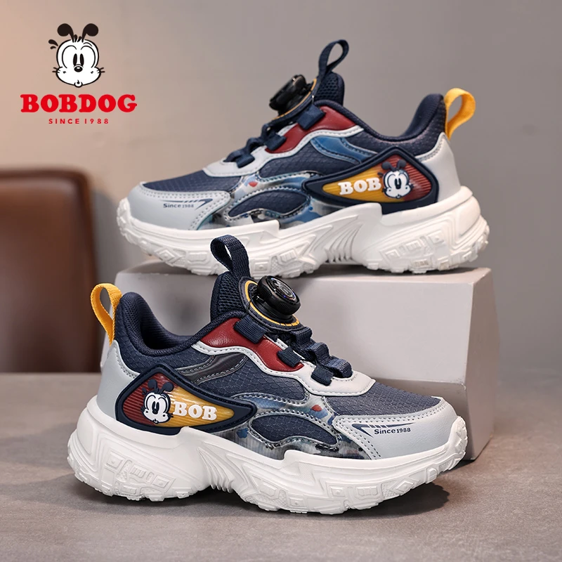 巴布豆男童鞋子男童运动鞋2025秋冬男中大童皮面防水百搭男跑步鞋