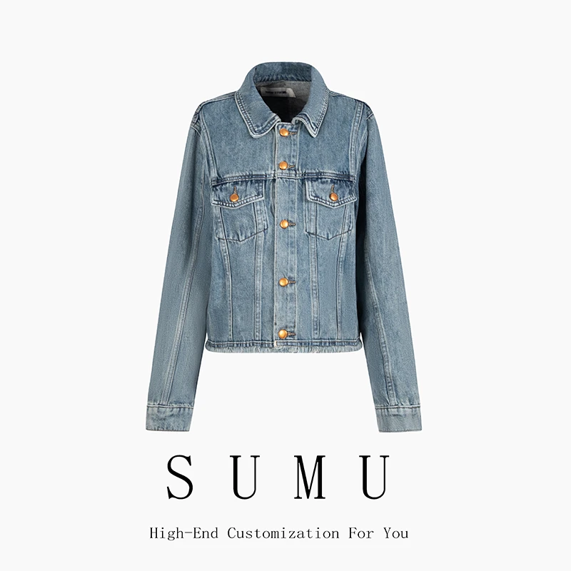 小雨女装自产7-22秋季新款显瘦时尚牛仔外套休闲上衣1008