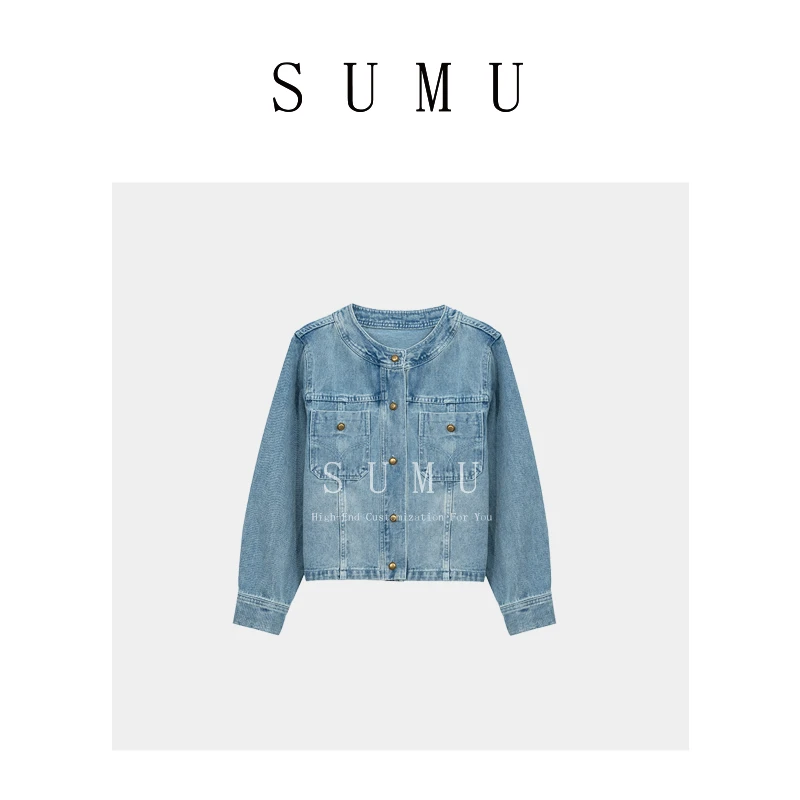 宿慕女士复古口袋牛仔外套春秋季新款时尚宽松洋气外套010