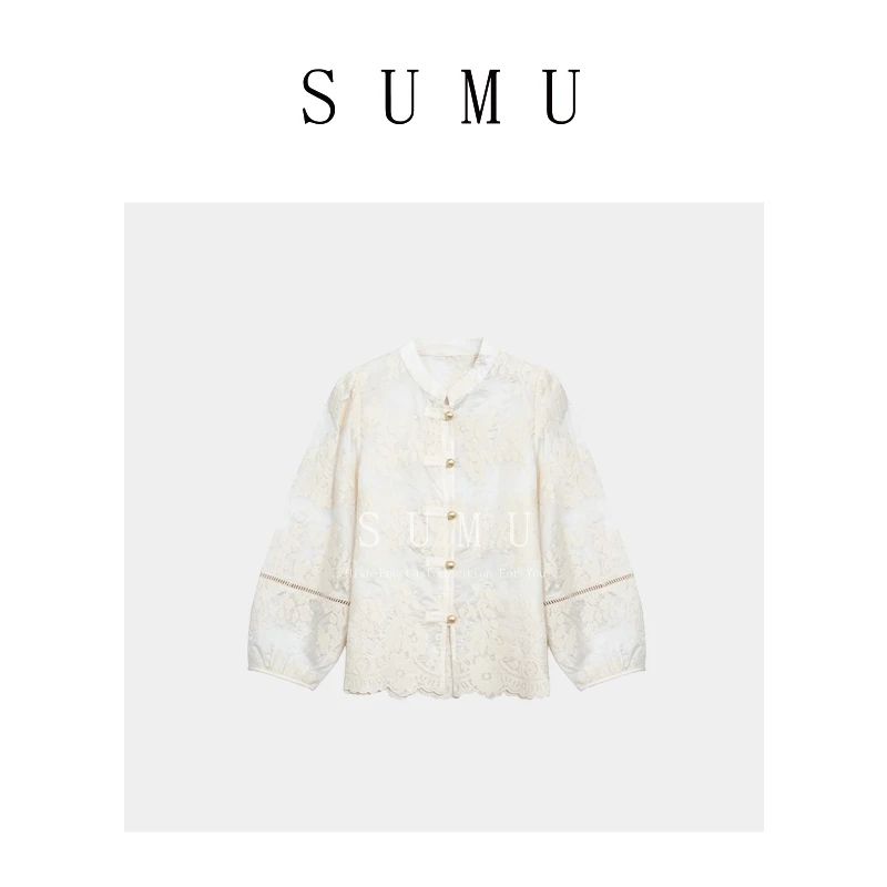 宿慕女装重工刺绣小衫春夏新款百搭新中式蕾丝开衫女88020