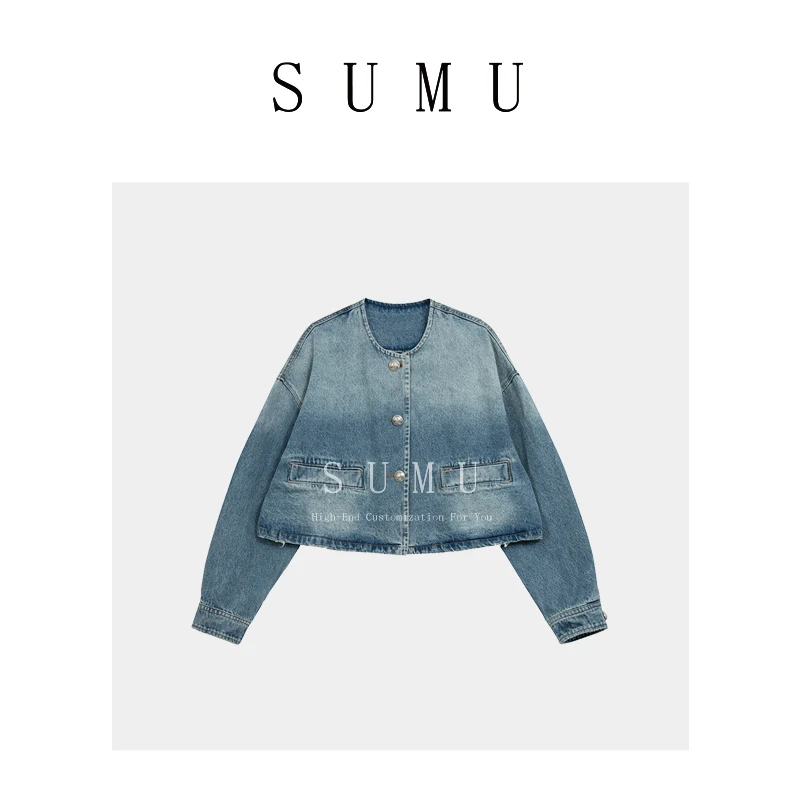 宿慕女款牛仔外套 2-25 春季新款圆领设计感牛仔短外套153