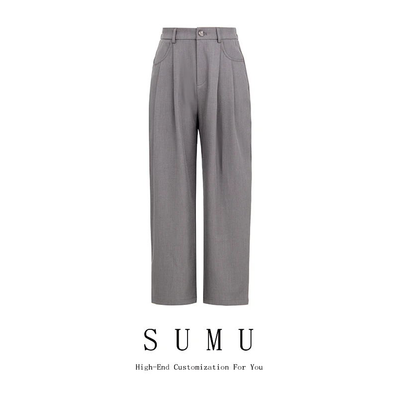 宿慕女休闲裤新款1-15显瘦纯色百搭直筒裤阔腿休闲裤52088