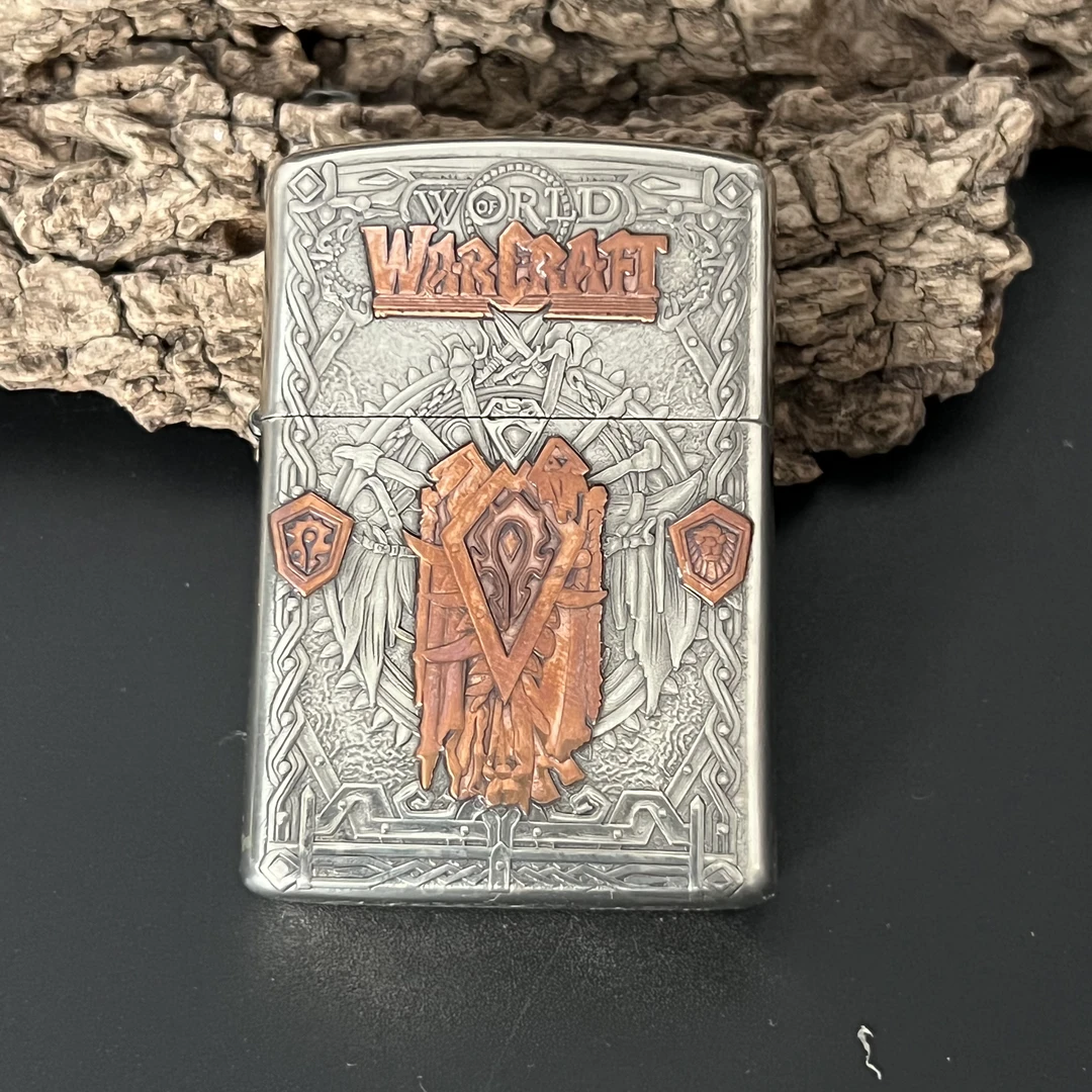 佐罗煤油打火机902S加厚白铜盔甲浮雕镶嵌魔兽世界送礼男士礼品