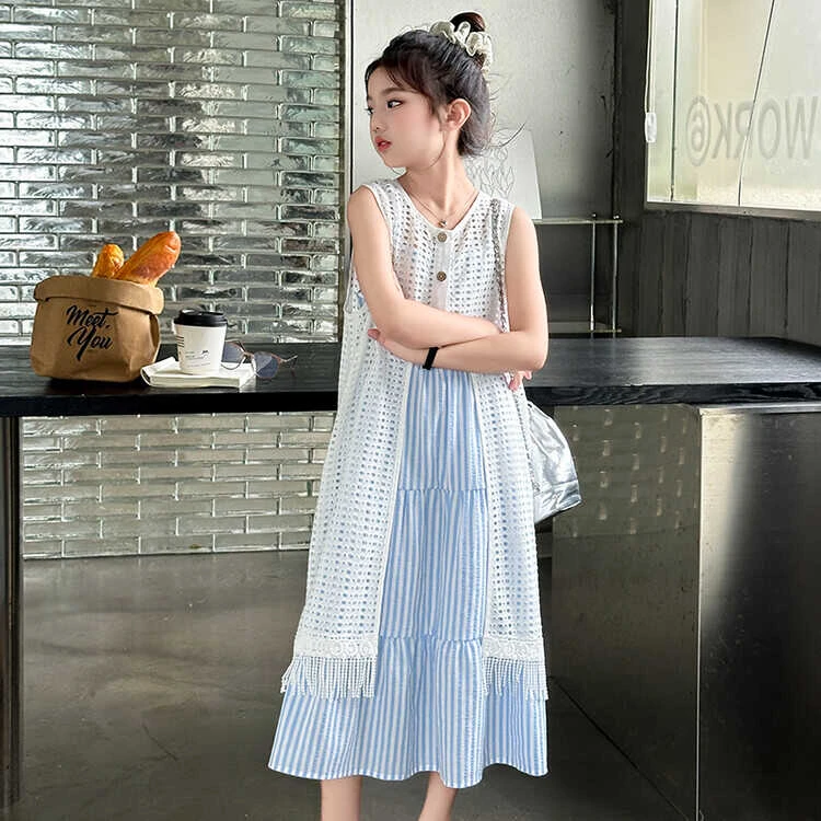 女大童夏季套装裙2024新款韩版洋气时髦连衣裙女孩夏天度假风裙子
