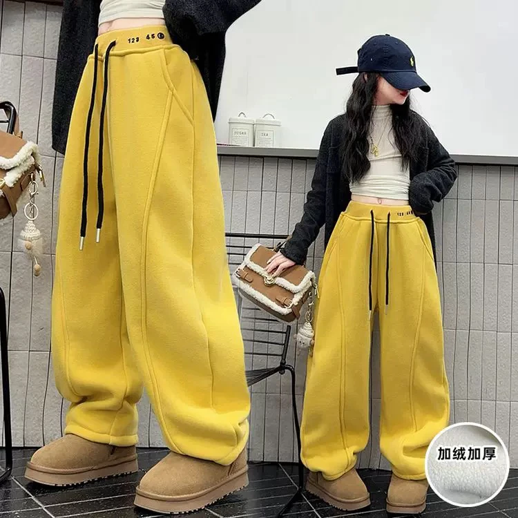女童加绒阔腿裤冬装新款儿童女孩时髦休闲卫裤韩版一体绒阔腿裤潮