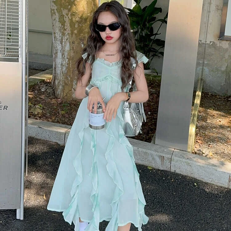 俏咪咕女童海边度假风连衣裙夏季新款出游穿搭茶歇法式吊带长裙