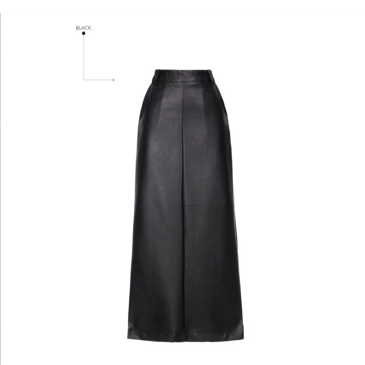 新款黑色高腰显瘦开叉PU皮裙气质百搭半身裙小A字皮裙半身裙长款