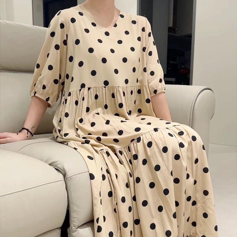 绵绸棉绸法式高级感女夏季时尚碎花外穿裙子薄款胖mm长款棉绸
