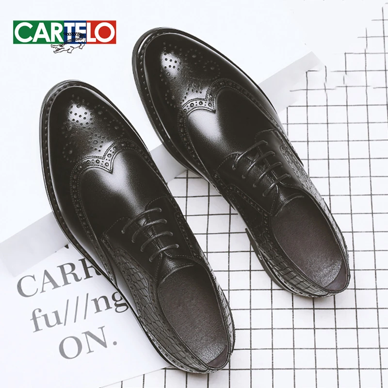 CARTELO/卡帝乐鳄鱼男鞋2023新款布洛克雕花男士正装商务新郎皮鞋
