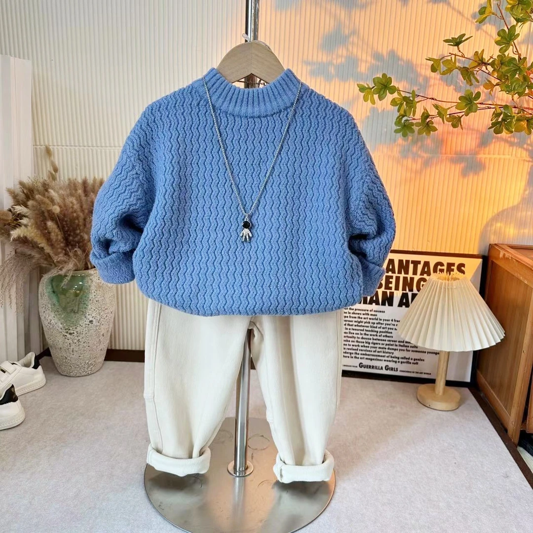 秋冬新款儿童毛衣2024男童女童针织衫高品质童装纯色舒适套头打底