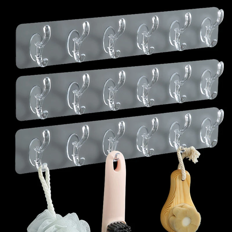免打孔挂钩透明无痕门后浴室厨房壁挂式连体粘钩