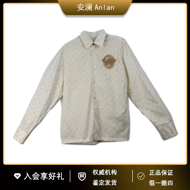 LV米白色满印logo胸口刺绣标衬衫S胸围120肩膀45衣长71公价12990