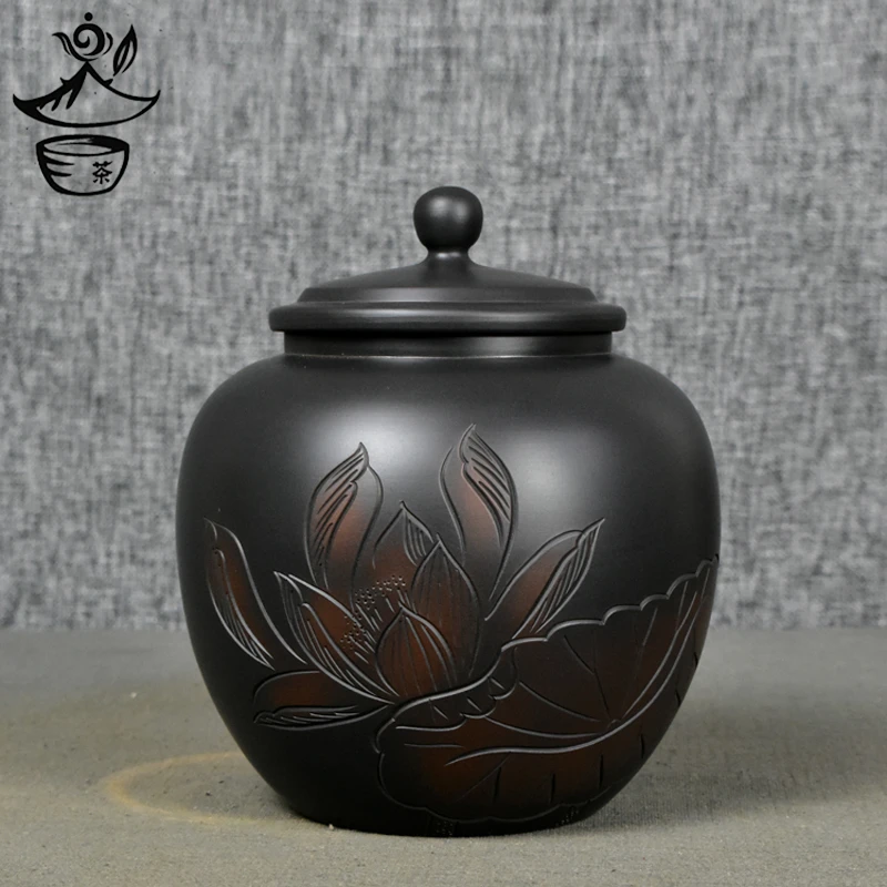 建水紫陶茶叶罐小号一斤装散茶200克饼茶罐密封茶缸家用存储罐