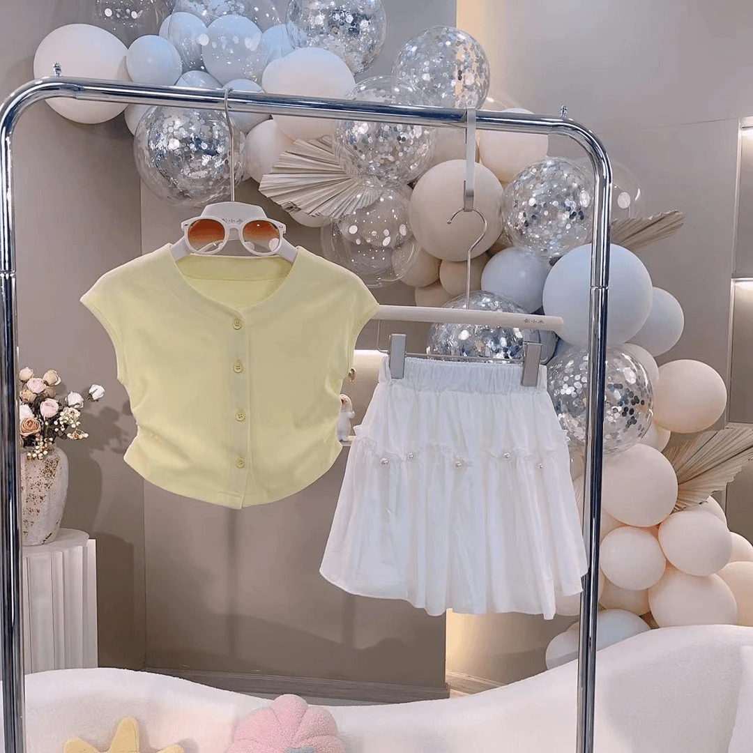 女童夏装套装2025夏季新款中大儿童洋气背心白色裙裤休闲两件套潮