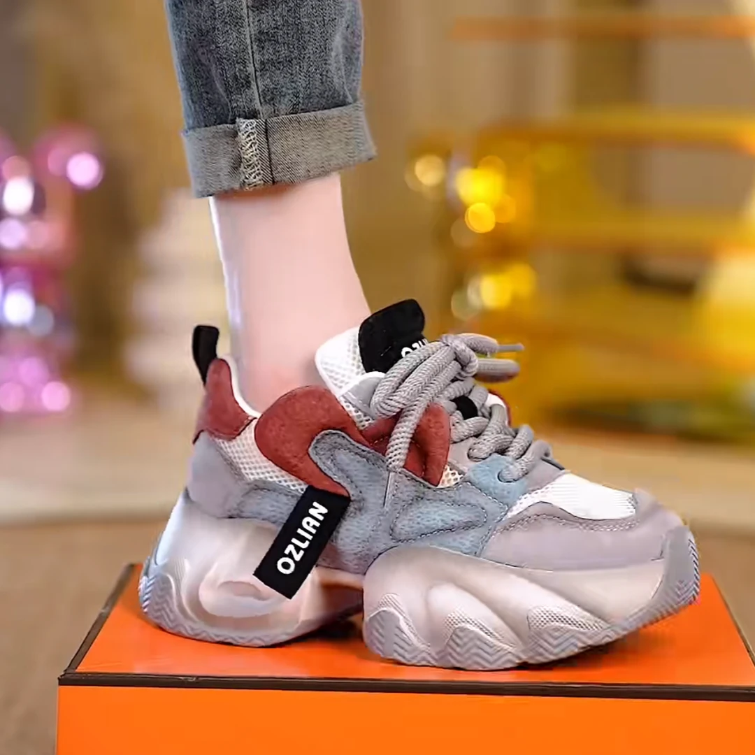 网红网面透气百搭运动休闲时尚潮流女鞋夏季潮鞋厚底ins拼色