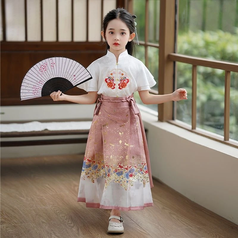 【锦莲华】汉服2024女童古装新款马面裙套装夏季中国古风儿童女孩