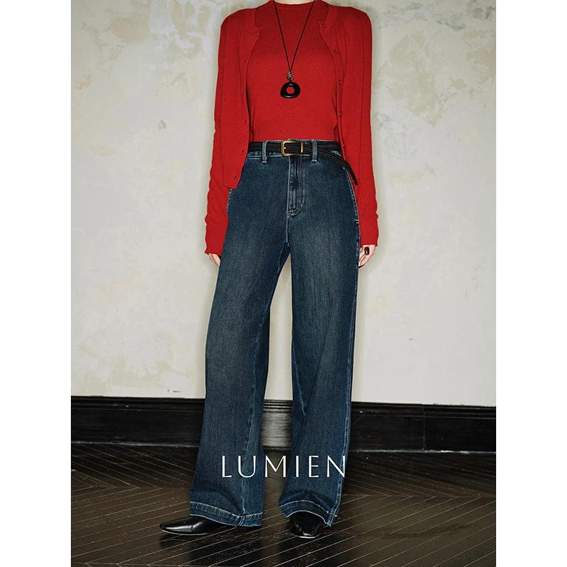 【李星儿 LUMIEN】复古美式宽松直筒显瘦深蓝色牛仔裤长裤LX4GKK97