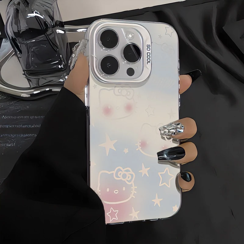 渐变镂空凯蒂猫适用iphone15promax/13苹果14手机壳vivo华为oppo