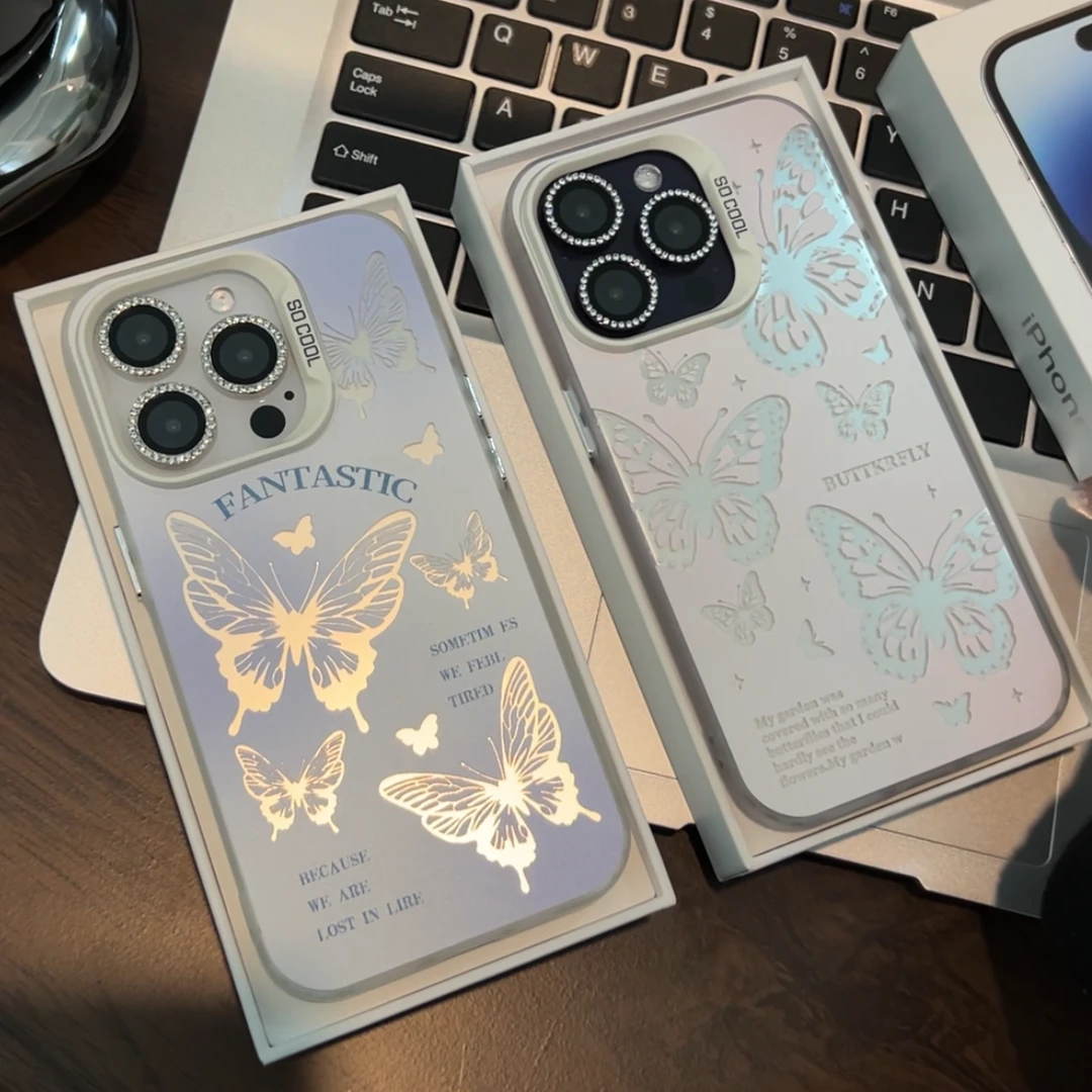 高级气质晕染蝴蝶iPhone14苹果13/15手机壳华为oppo小米12vivo软