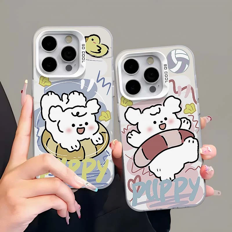 游泳线条小狗适用苹果13小米11oppovivo华为iPhone12/14/15情侣款