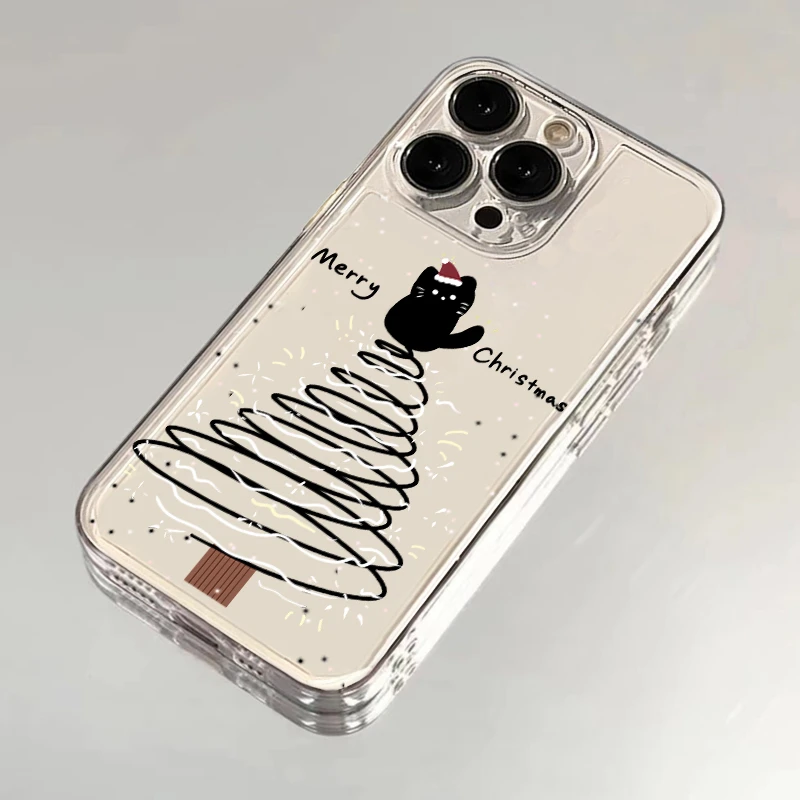 圣诞树黑猫适用于iPhone15/14/13手机壳苹果小米vivo华为oppo软套