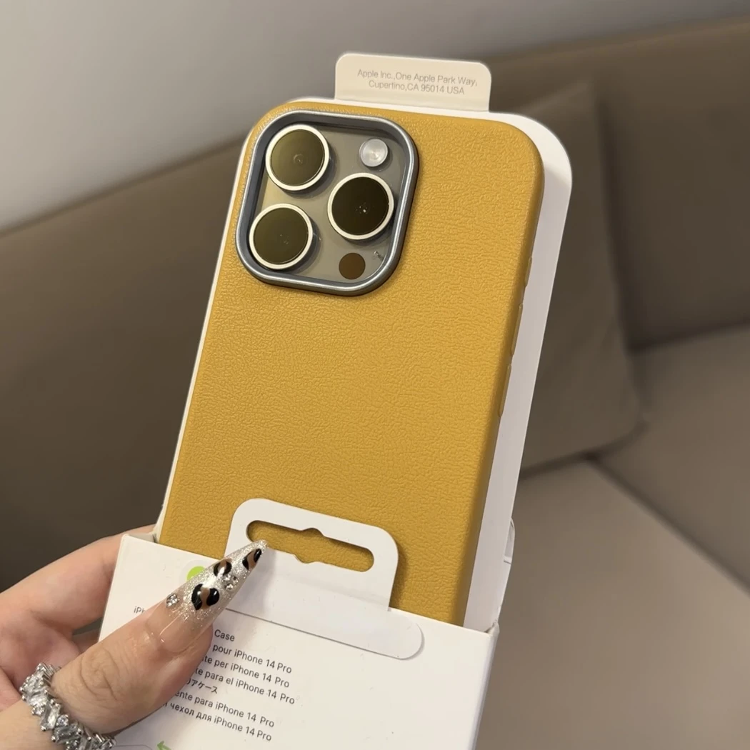 秋冬姜黄色皮纹适用iPhone15防摔16promax手机壳苹果14千金感13套