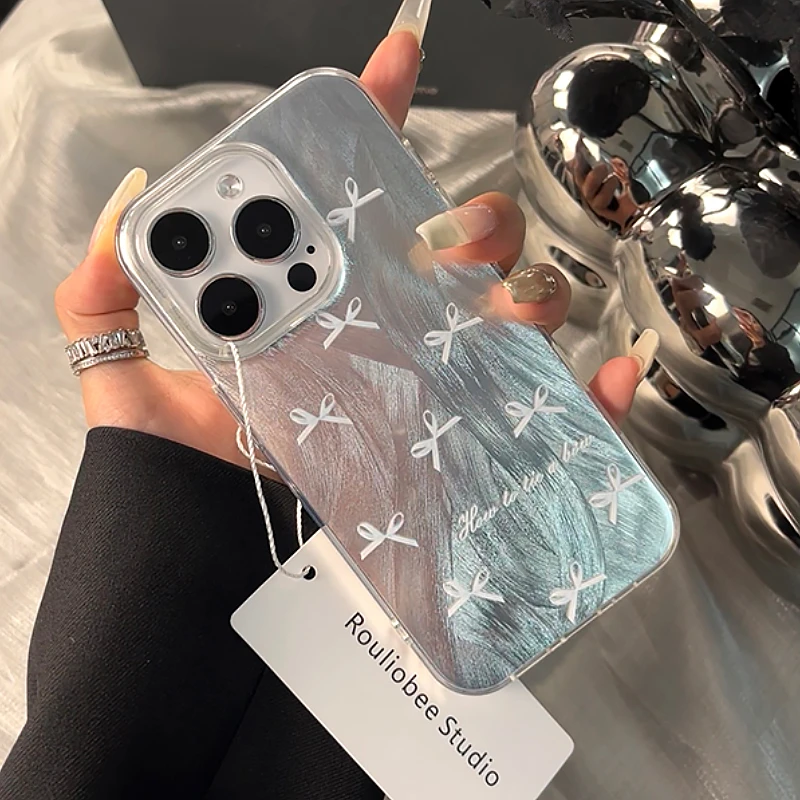 ins高级羽纱蝴蝶结适用苹果15手机壳iphone13/14promax新款12/11