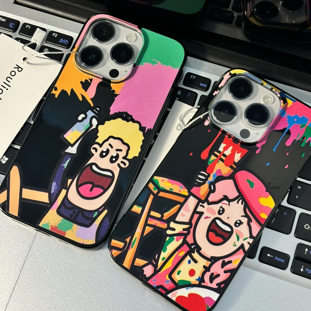 彩色涂鸦画家适用iPhone15/14promax手机壳11苹果13/12软套情侣款