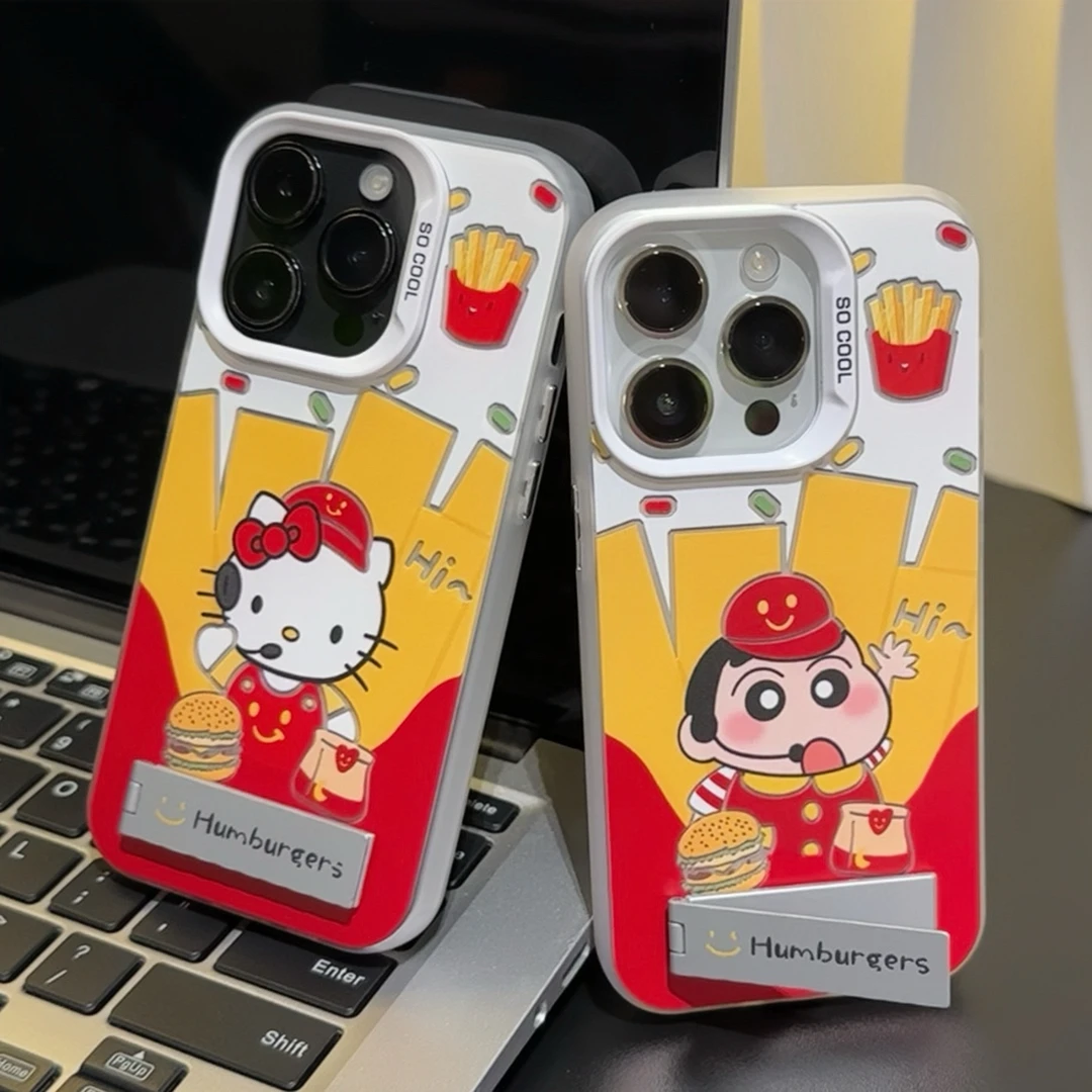M记薯条小新KT支架苹果15手机壳iPhone14华为p70vivo小米13oppo套