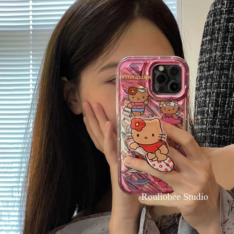 小众卡通KT猫适用苹果13/14promax手机壳iPhone12支架14软套11女