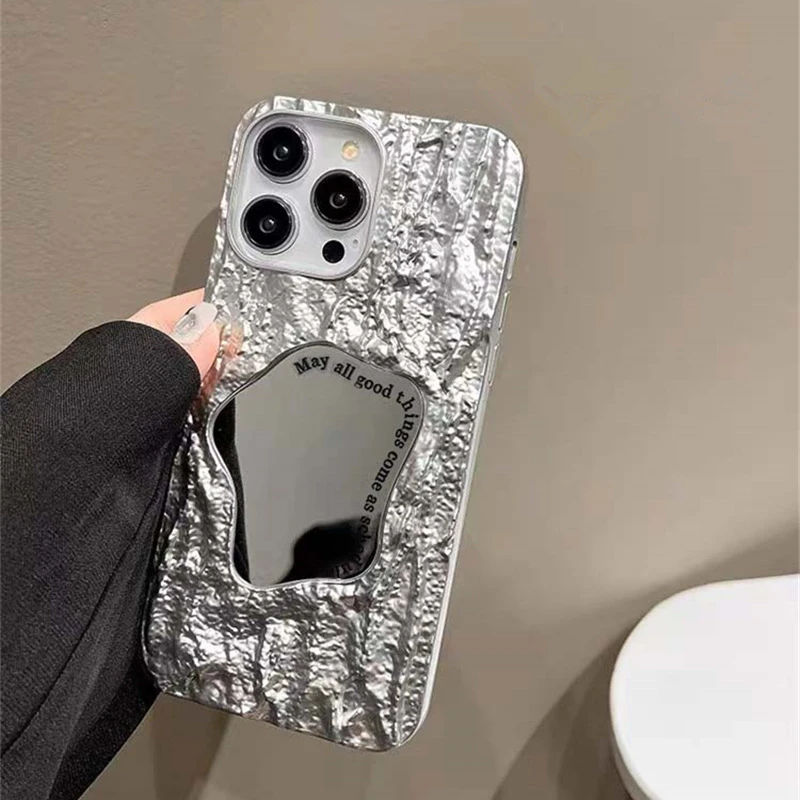 小众ins银色高级感适用苹果13手机壳iphone14promax防摔12/11镜面