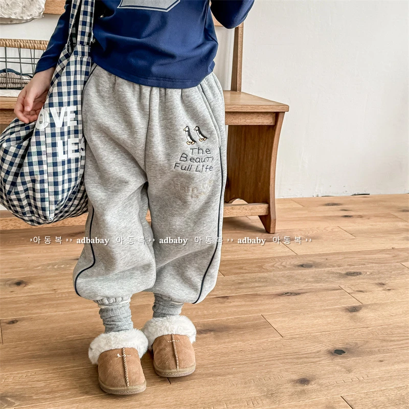 CoCoNut.童装冬装儿童韩版加绒刺绣休闲裤女童冬装男童冬款卫裤潮