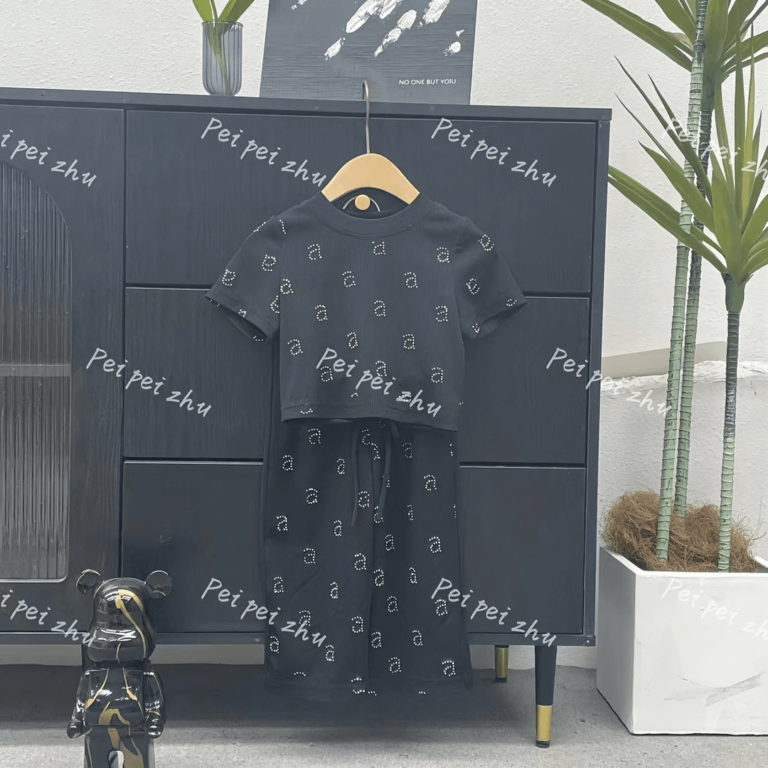 【PEIPEIZHU】2024夏新品 中小童字母短袖套装 PC131