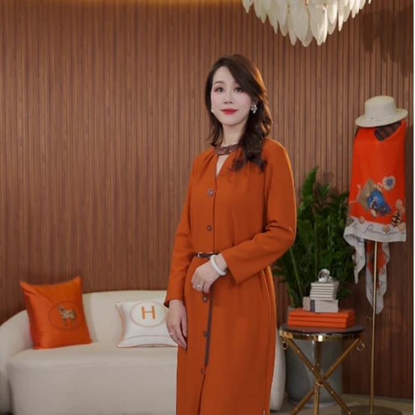 【七景】高定面料焦糖玛奇朵连衣裙时尚轻奢妈妈女装连衣裙SL23245