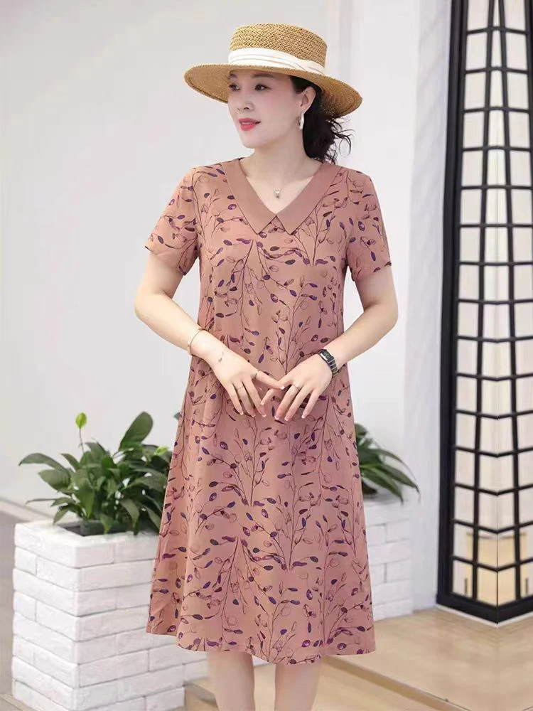 夏季新款舒适时尚宽松洋气休闲舒适减龄中长款凉快垂感好连衣裙