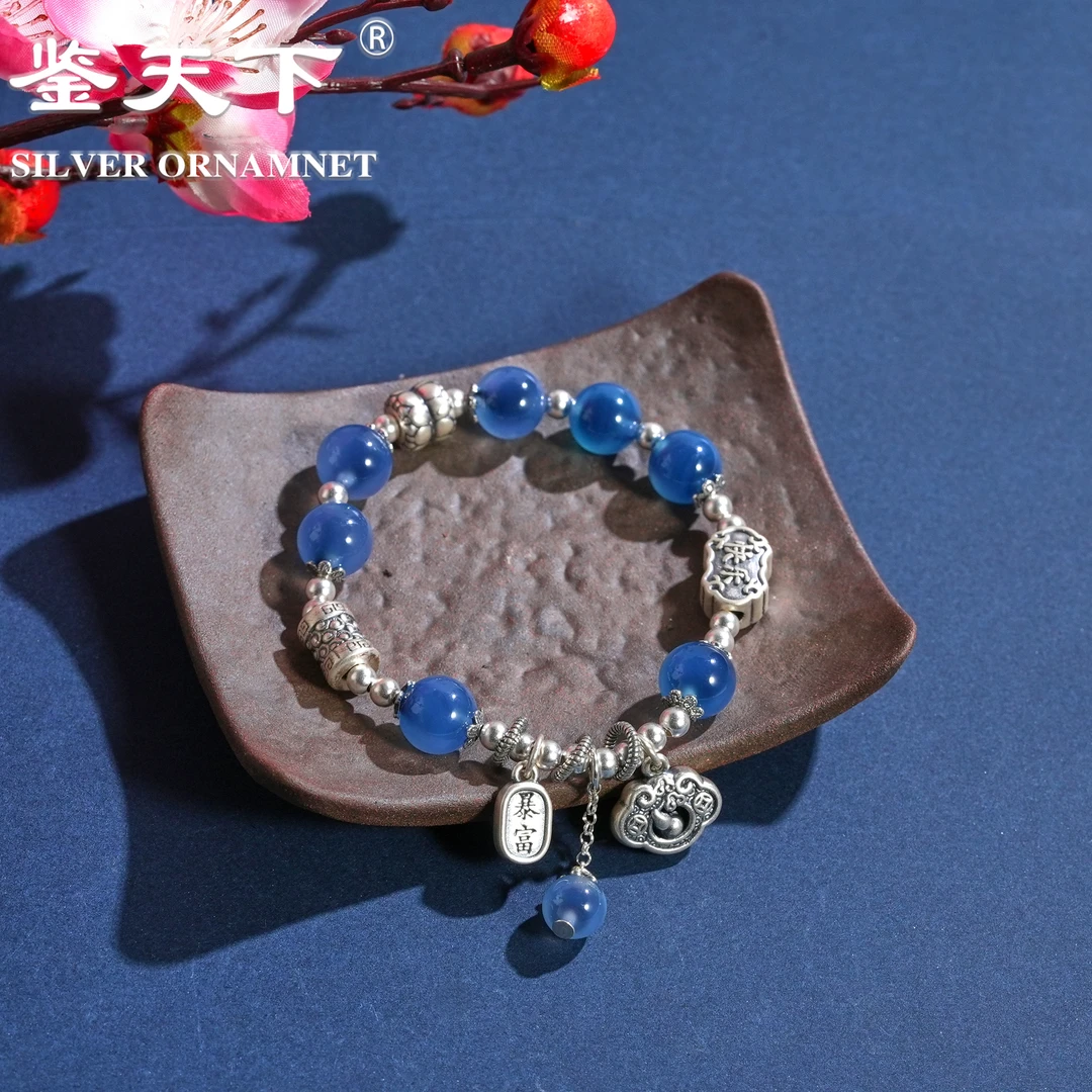 925银手链 【鉴天下】快乐暴富葫芦钱币平安锁流苏手链06300042时尚