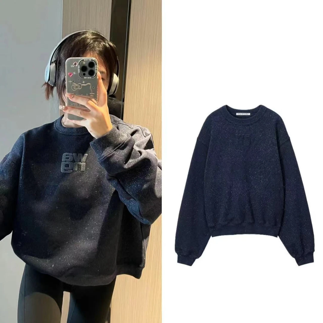 Alexander Wang 亚历山大王 闪闪系列 蓝色加绒圆领卫衣 男女同款