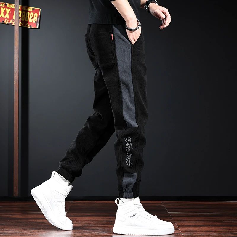 高端雪尼尔裤子男士秋季新款大码休闲裤宽松束脚卫裤冬季加绒长裤