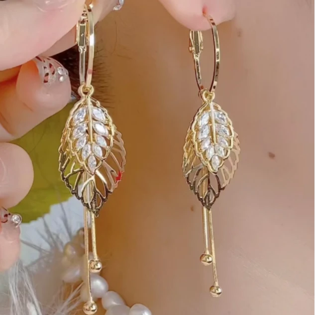 铜合金合成锆石耳饰 叶子多贷款大圈时尚气质加流苏耳环278