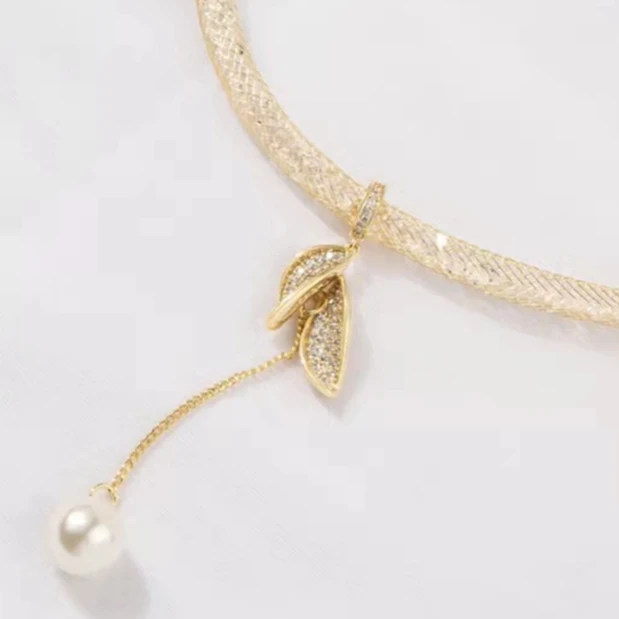 铜合金莫桑石项链 一叶暴富时尚高甜美轻奢坠链级项链05