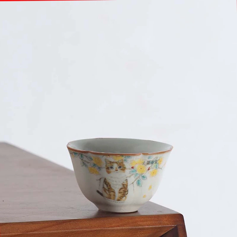 黄汝窑猫咪葵花杯