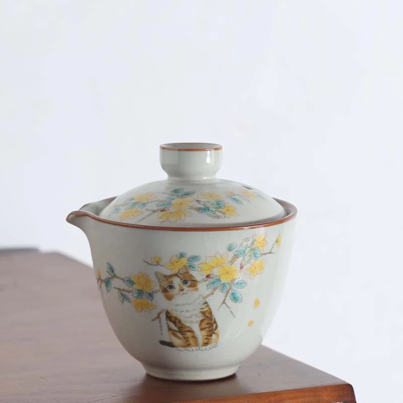 汝窑黄汝猫咪手抓壶200ml