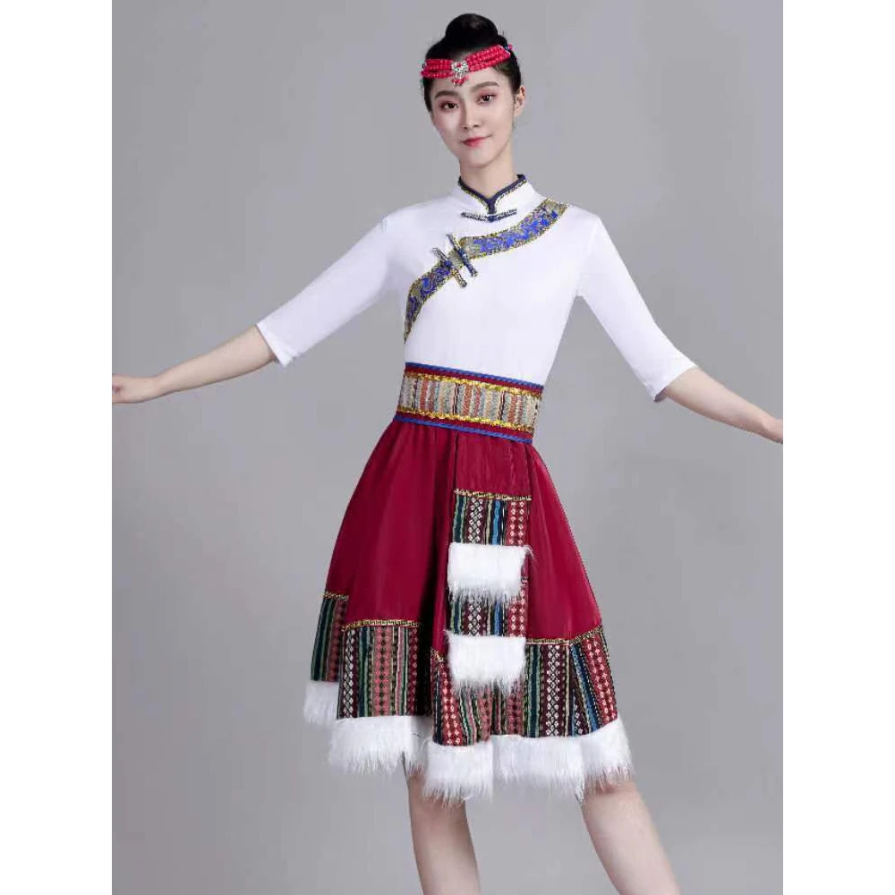 藏族演出服少数民族服饰女新半身裙女团服广场舞练功服秧歌大摆裙