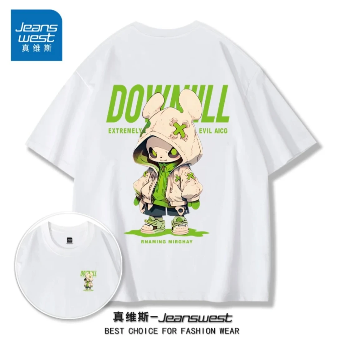 真维斯重磅纯棉短袖T恤半袖圆领宽松印花打底衫百搭休闲体恤ins