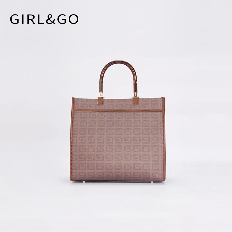 girl.go经典复古棕色手提托特包