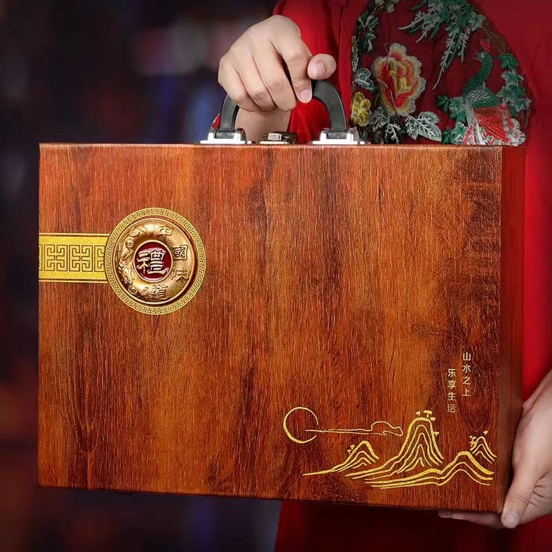 手提山水双饼普洱茶冰岛云南大叶种双饼云南七子饼高档礼盒装年货