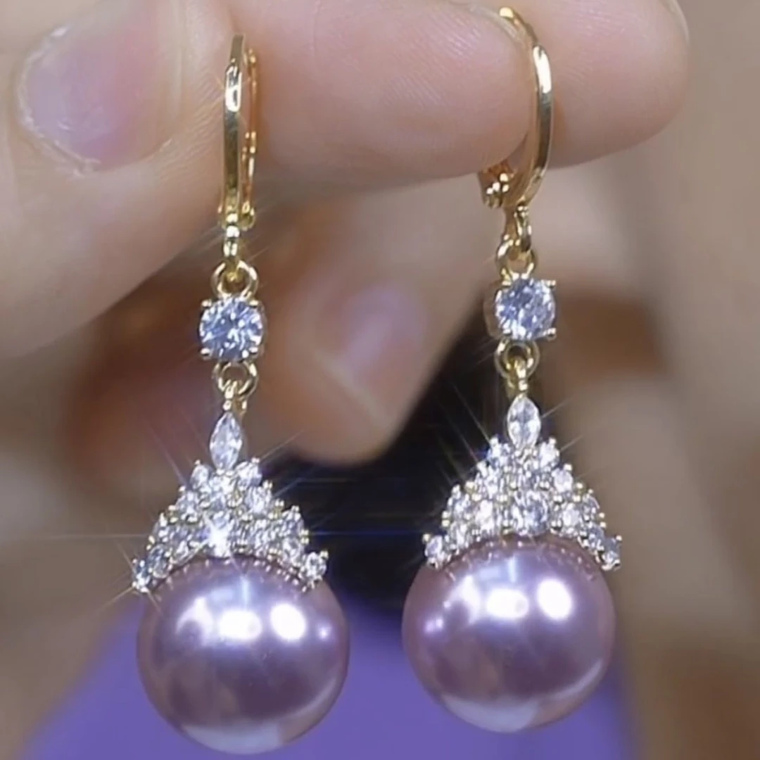 设计高级感紫色仿珍珠耳扣耳环2024年新款小众气质轻奢时尚耳饰女